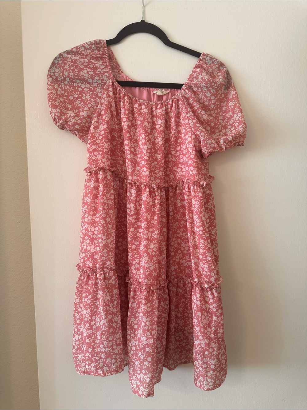 Hayden Girls Pink Floral Tiered Puff Sleeve Dress